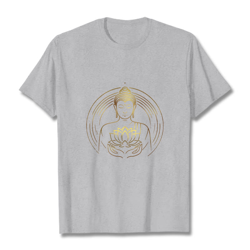 T-shirt Bouddha doré tenant une fleur de lotus Buddha Stones - Gris clair - 2XL - image 20