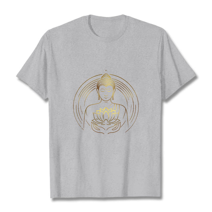 T-shirt Bouddha doré tenant une fleur de lotus Buddha Stones - Gris clair - 2XL - image 20