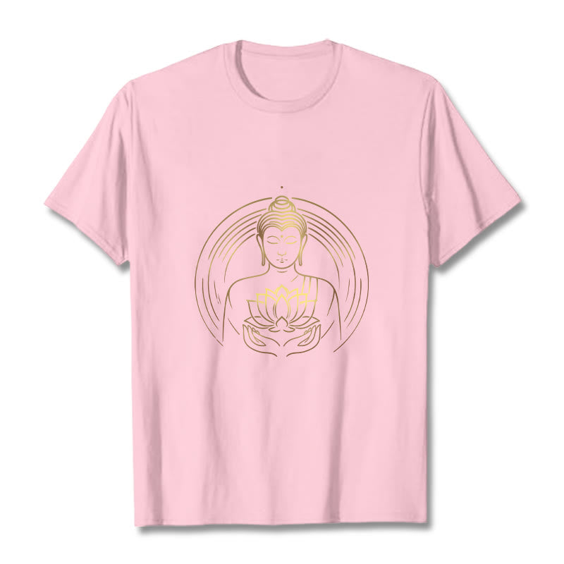 T-shirt Bouddha doré tenant une fleur de lotus Buddha Stones - Rose clair - 2XL - image 13