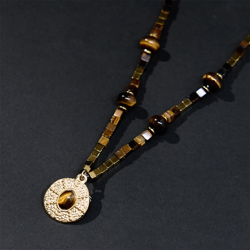 Buddha Stones pendentif en acier titane et pierre naturelle œil de tigre carré de protection