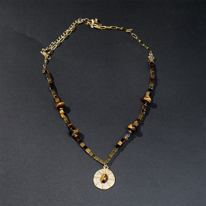 Buddha Stones pendentif en acier titane et pierre naturelle œil de tigre carré de protection