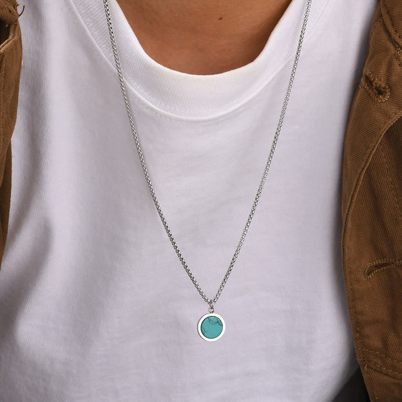 Collier pendentif en acier titane et pierre naturelle de Buddha Stones, turquoise, œil de tigre, lazurite, malachite, purification