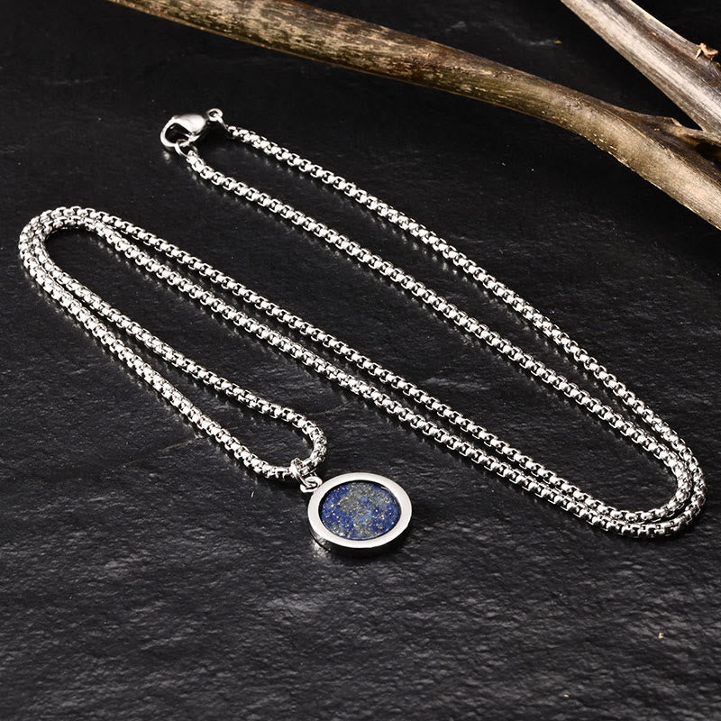 Collier pendentif en acier titane et pierre naturelle de Buddha Stones, turquoise, œil de tigre, lazurite, malachite, purification