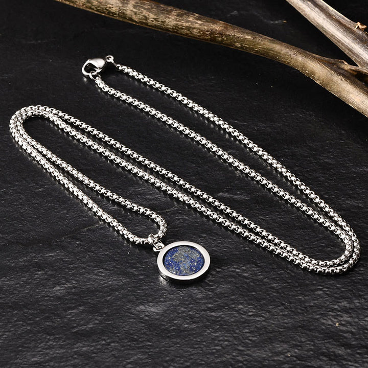 Collier pendentif en acier titane et pierre naturelle de Buddha Stones, turquoise, œil de tigre, lazurite, malachite, purification