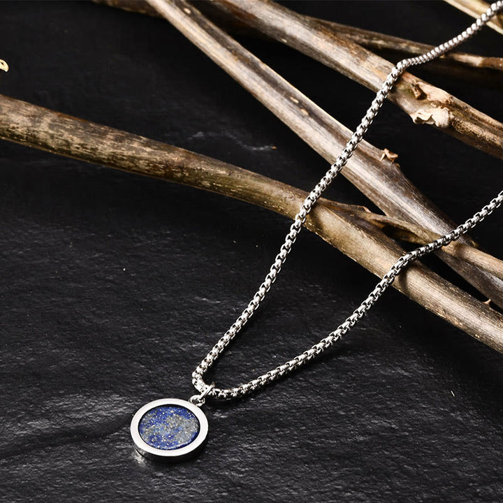 Collier pendentif en acier titane et pierre naturelle de Buddha Stones, turquoise, œil de tigre, lazurite, malachite, purification