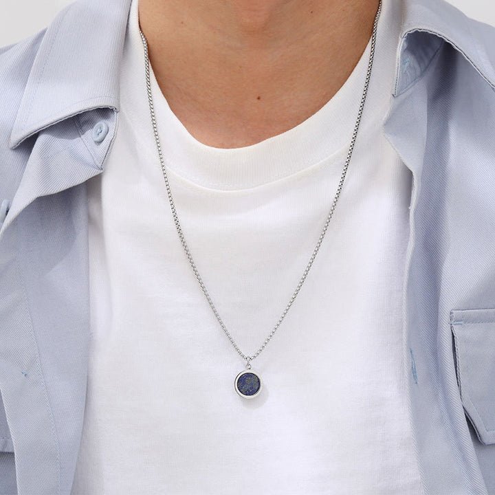 Collier pendentif en acier titane et pierre naturelle de Buddha Stones, turquoise, œil de tigre, lazurite, malachite, purification