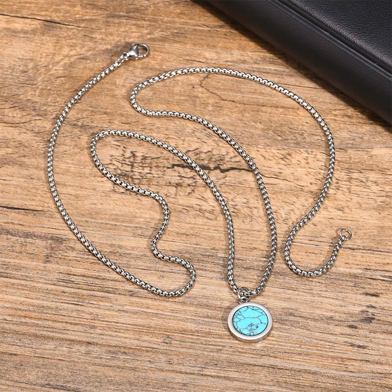 Collier pendentif en acier titane et pierre naturelle de Buddha Stones, turquoise, œil de tigre, lazurite, malachite, purification