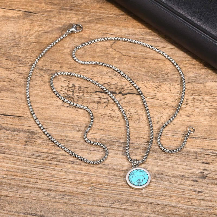 Collier pendentif en acier titane et pierre naturelle de Buddha Stones, turquoise, œil de tigre, lazurite, malachite, purification