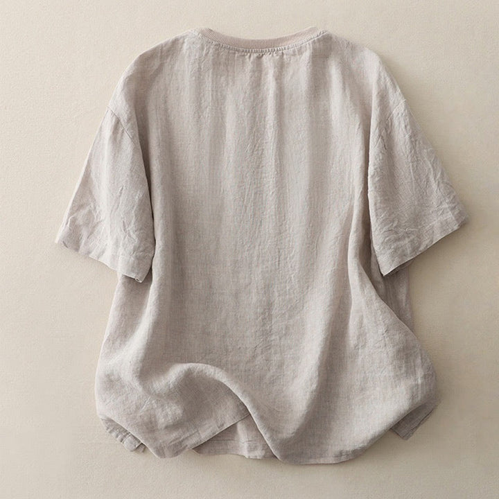 Chemise à manches courtes en polyester pour femme, motif Buddha Stones, col ras du cou et imprimé fil uni - image 25