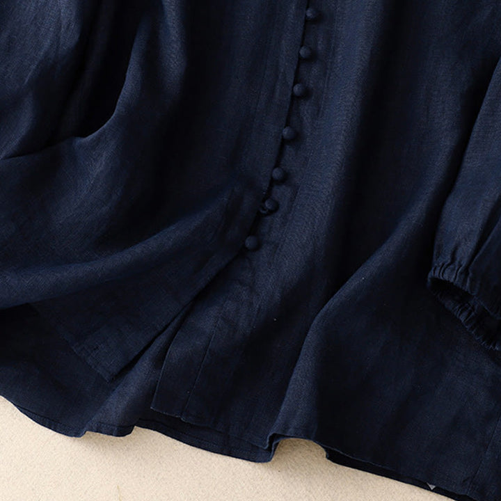 Chemise à manches longues en coton et lin pour femme, motif Buddha Stones , col en V - image 10