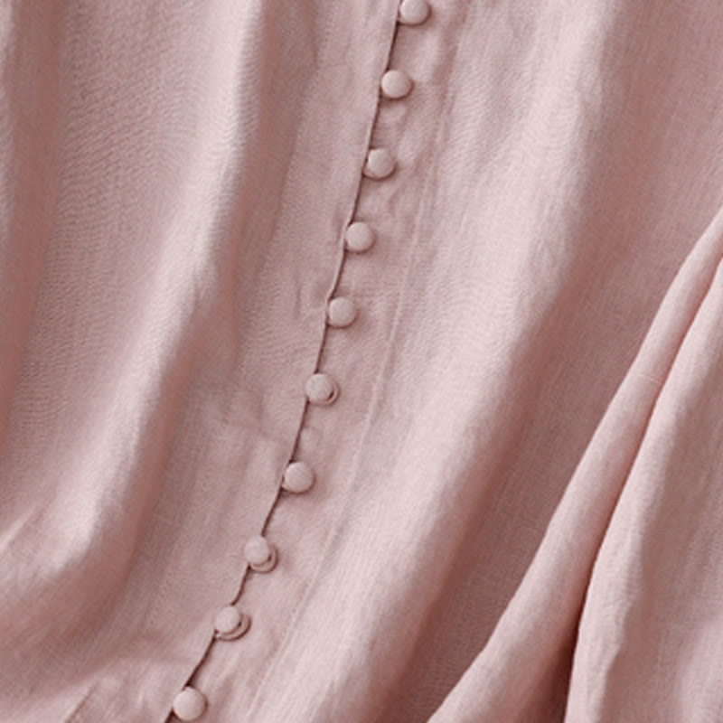 Chemise à manches longues en coton et lin pour femme, motif Buddha Stones , col en V - image 3