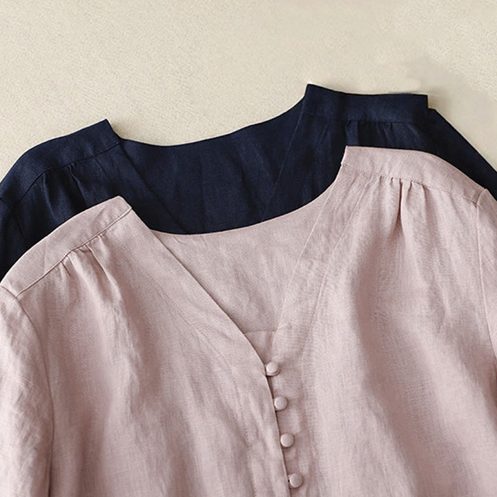 Chemise à manches longues en coton et lin pour femme, motif Buddha Stones , col en V - image 8