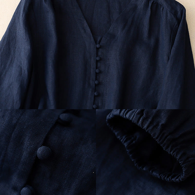 Chemise à manches longues en coton et lin pour femme, motif Buddha Stones , col en V - image 12