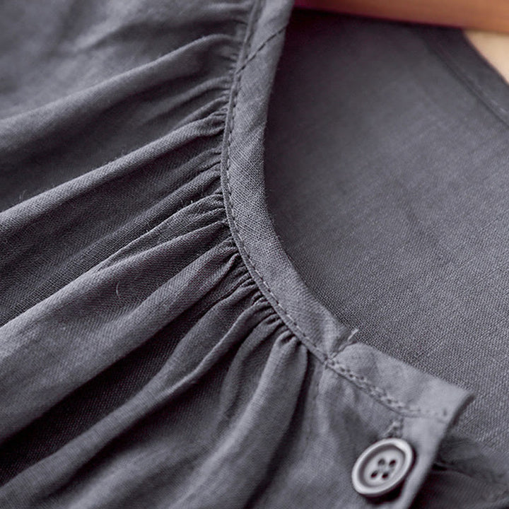 Chemise à manches trois-quarts en coton mélangé pour femme, motif Buddha Stones, col ras du cou et boutons unis - image 4