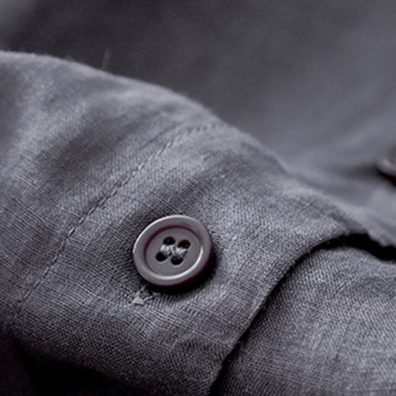 Chemise à manches trois-quarts en coton mélangé pour femme, motif Buddha Stones, col ras du cou et boutons unis - image 3