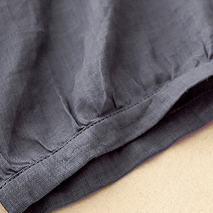 Chemise à manches trois-quarts en coton mélangé pour femme, motif Buddha Stones, col ras du cou et boutons unis - image 2