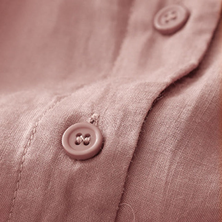 Chemise à manches trois-quarts en coton mélangé pour femme, motif Buddha Stones, col ras du cou et boutons unis - image 8