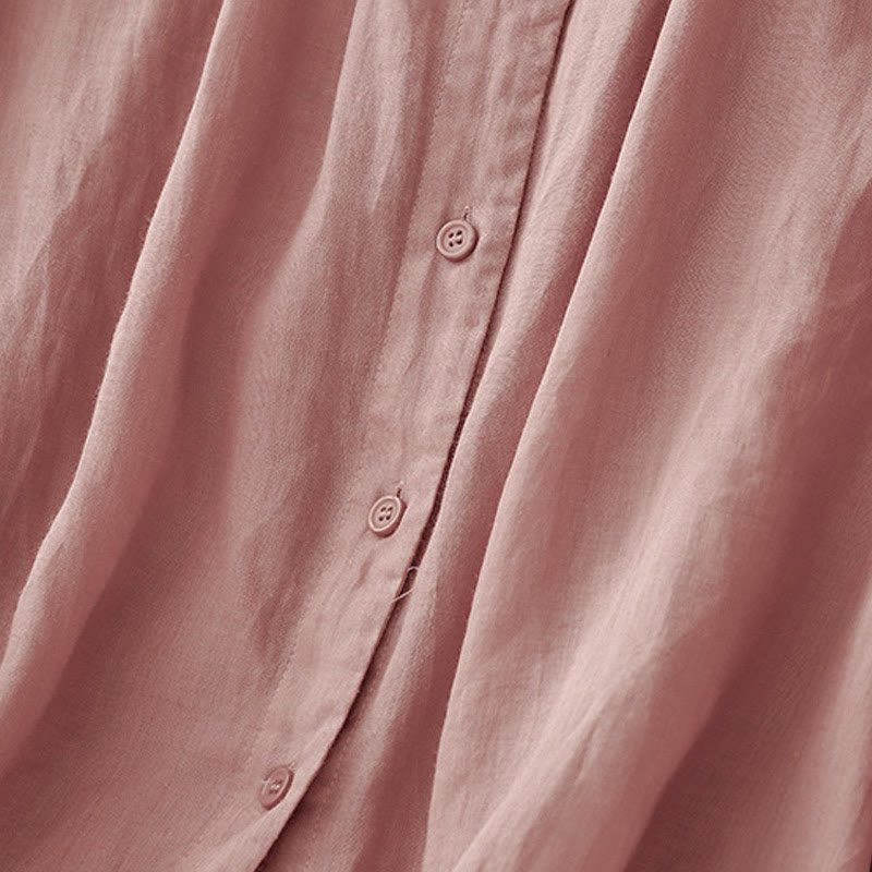 Chemise à manches trois-quarts en coton mélangé pour femme, motif Buddha Stones, col ras du cou et boutons unis - image 10