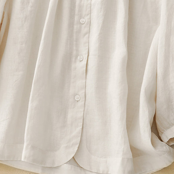 Chemise à manches trois-quarts en coton mélangé pour femme, motif Buddha Stones, col ras du cou et boutons unis - image 18