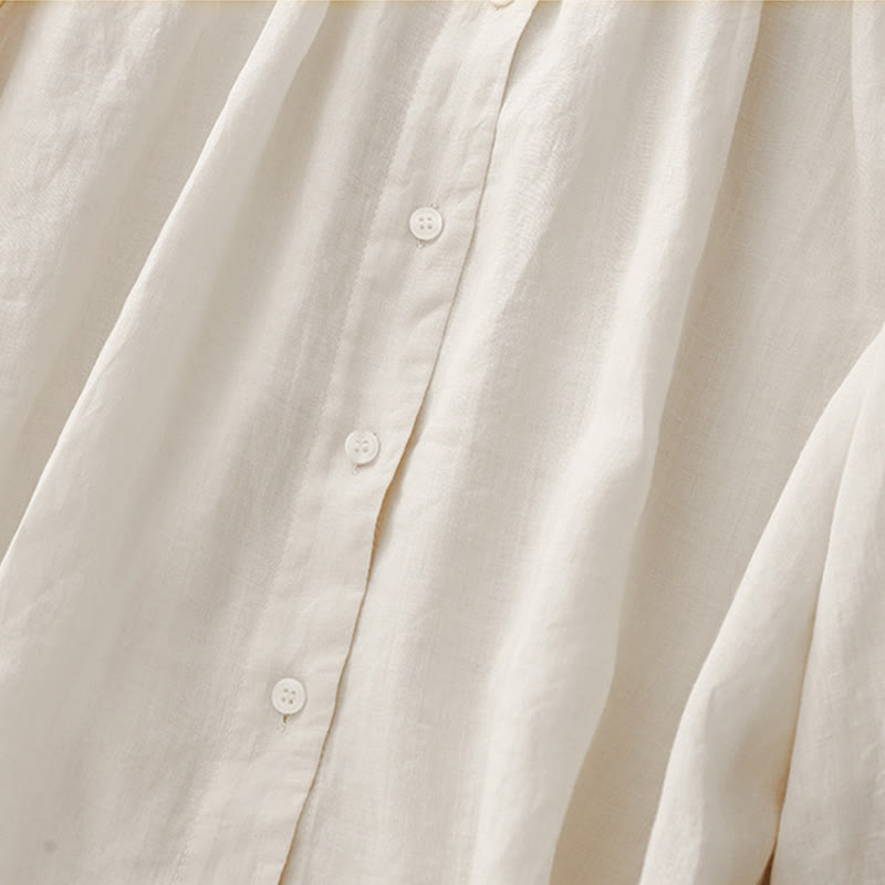 Chemise à manches trois-quarts en coton mélangé pour femme, motif Buddha Stones, col ras du cou et boutons unis - image 13