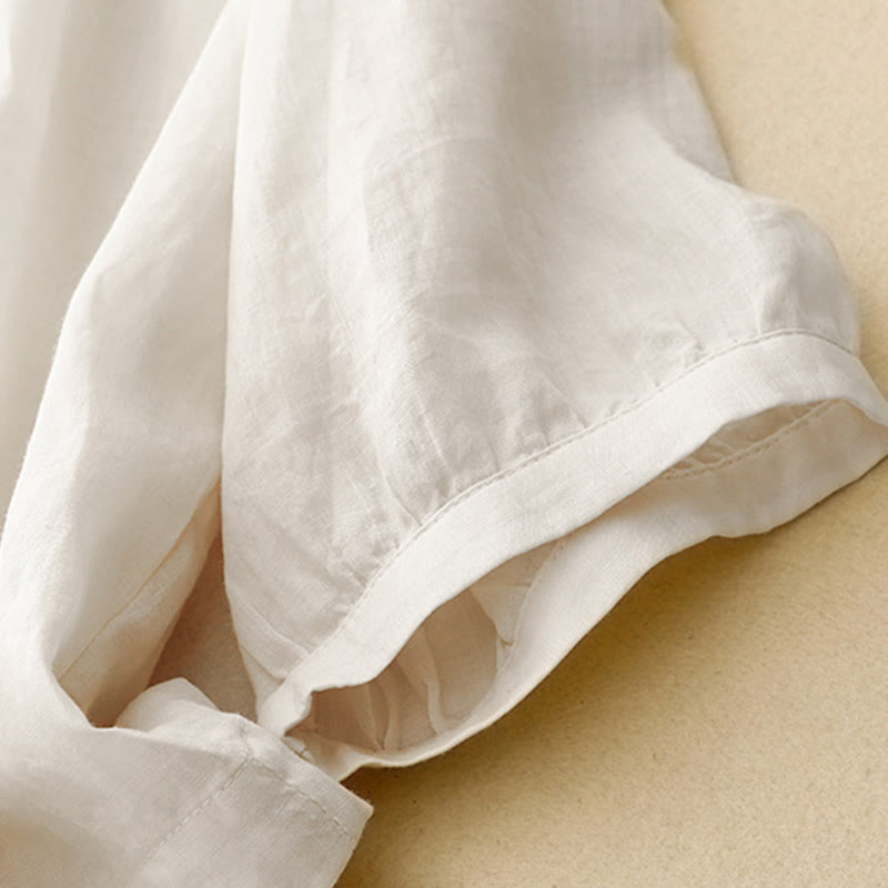 Chemise à manches trois-quarts en coton mélangé pour femme, motif Buddha Stones, col ras du cou et boutons unis - image 14