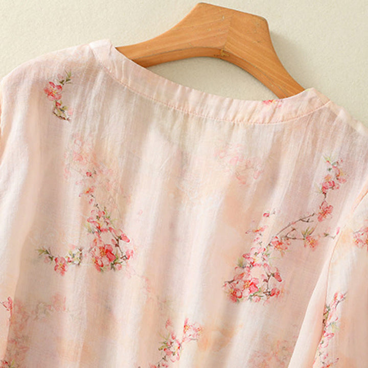 Chemise à manches trois-quarts en polyester pour femme, col ras du cou, imprimé plantes et Buddha Stones , motif grenouille - image 12