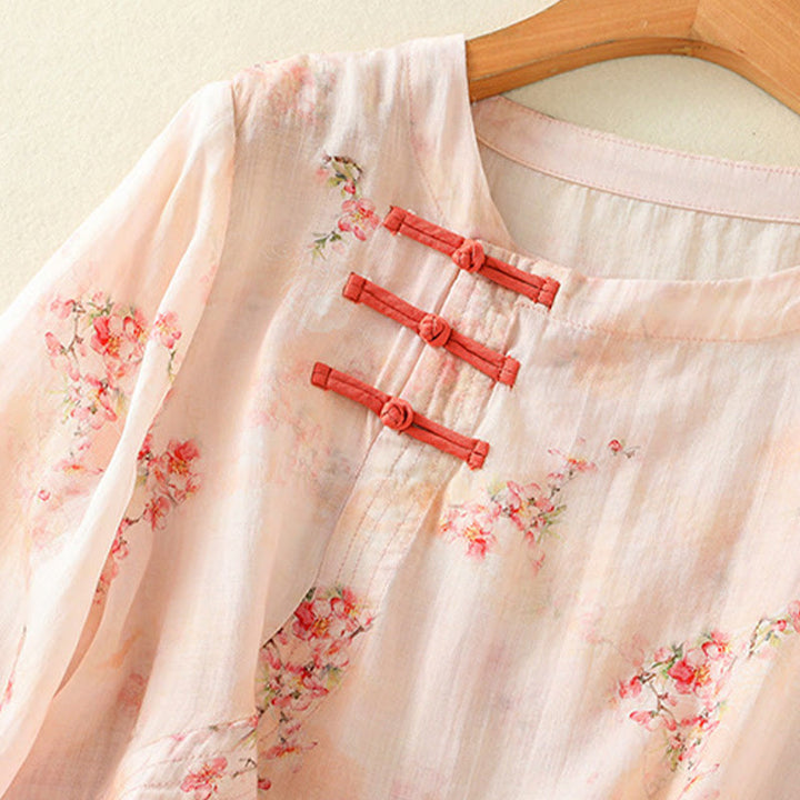 Chemise à manches trois-quarts en polyester pour femme, col ras du cou, imprimé plantes et Buddha Stones , motif grenouille - image 10