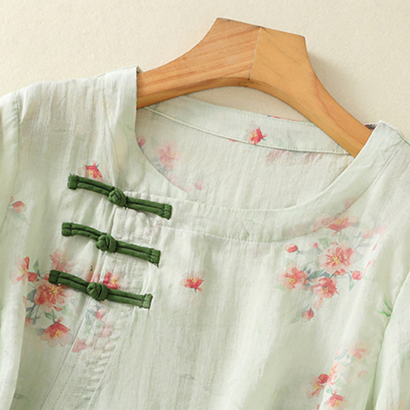 Chemise à manches trois-quarts en polyester pour femme, col ras du cou, imprimé plantes et Buddha Stones , motif grenouille - image 19