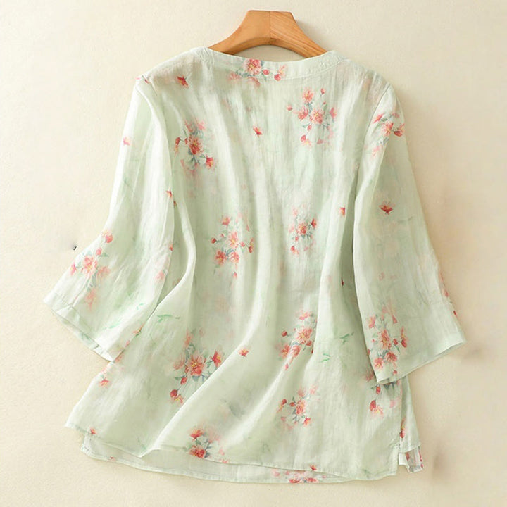 Chemise à manches trois-quarts en polyester pour femme, col ras du cou, imprimé plantes et Buddha Stones , motif grenouille - image 18