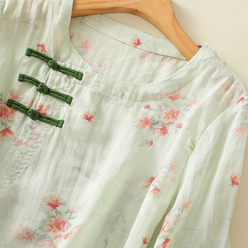 Chemise à manches trois-quarts en polyester pour femme, col ras du cou, imprimé plantes et Buddha Stones , motif grenouille - image 20