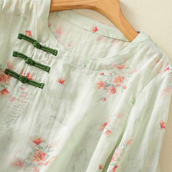 Chemise à manches trois-quarts en polyester pour femme, col ras du cou, imprimé plantes et Buddha Stones , motif grenouille - image 20