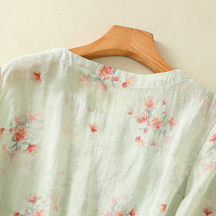 Chemise à manches trois-quarts en polyester pour femme, col ras du cou, imprimé plantes et Buddha Stones , motif grenouille - image 21