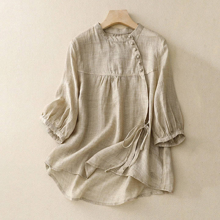 Chemise à manches trois-quarts en coton et lin pour femme, avec boutons à lacets et Buddha Stones - Blé - US14,UK/AU18,EU46 (2XL) - image 6