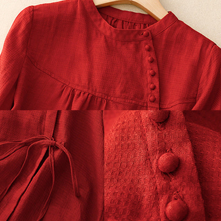 Chemise à manches trois-quarts en coton et lin pour femme, avec boutons à lacets et Buddha Stones - image 18