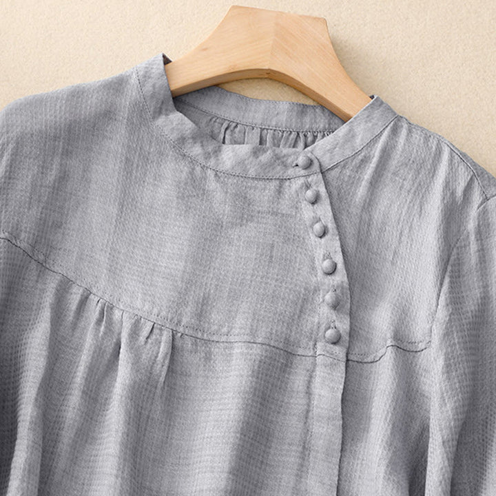 Chemise à manches trois-quarts en coton et lin pour femme, avec boutons à lacets et Buddha Stones - image 2