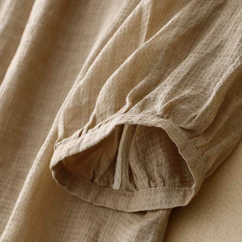 Chemise à manches trois-quarts en coton et lin pour femme, avec boutons à lacets et Buddha Stones - image 10