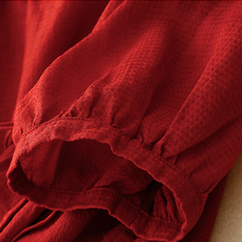 Chemise à manches trois-quarts en coton et lin pour femme, avec boutons à lacets et Buddha Stones - image 17