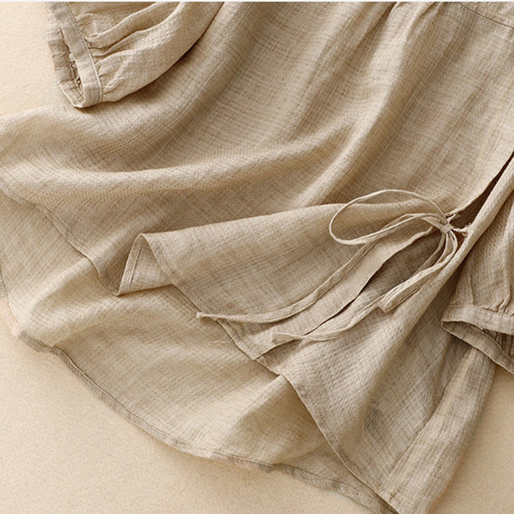 Chemise à manches trois-quarts en coton et lin pour femme, avec boutons à lacets et Buddha Stones - image 8