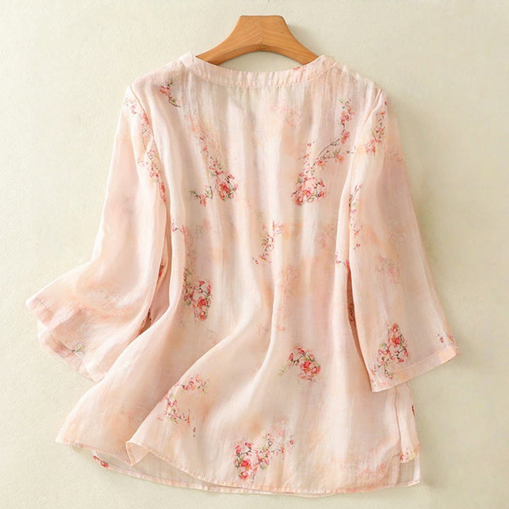 Chemise à manches trois-quarts en polyester pour femme, col ras du cou, imprimé plantes et Buddha Stones , motif grenouille - image 9