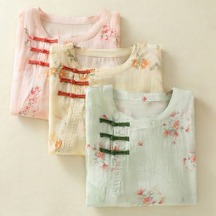 Chemise à manches trois-quarts en polyester pour femme, col ras du cou, imprimé plantes et Buddha Stones , motif grenouille - image 25