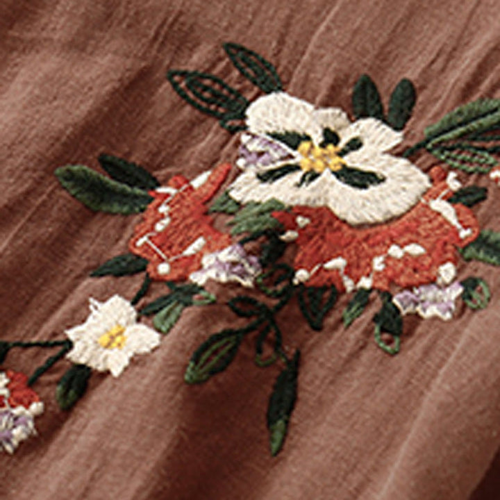 T-shirt d'été décontracté à manches courtes et col rond brodé Buddha Stones pour femme