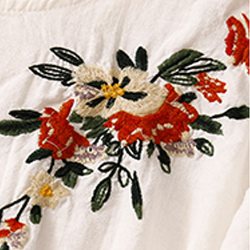 T-shirt d'été décontracté à manches courtes et col rond brodé Buddha Stones pour femme