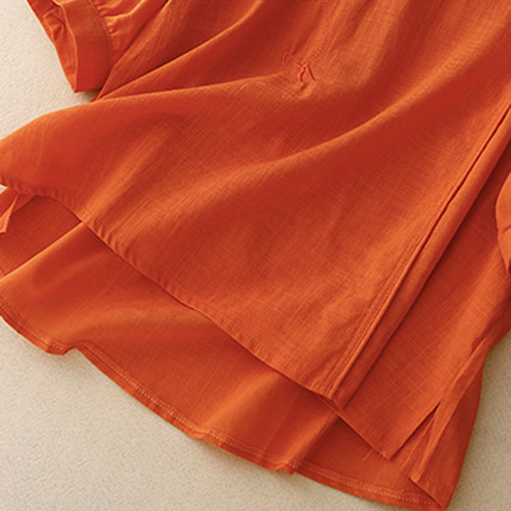 Chemise à manches trois-quarts en coton et lin pour femme, motif brodé de roses et de Buddha Stones - image 9