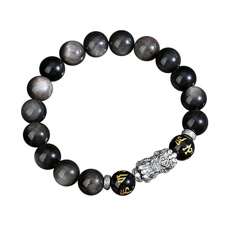 Bracelet de force en obsidienne noire naturelle PiXiu en argent sterling 999 et Buddha Stones