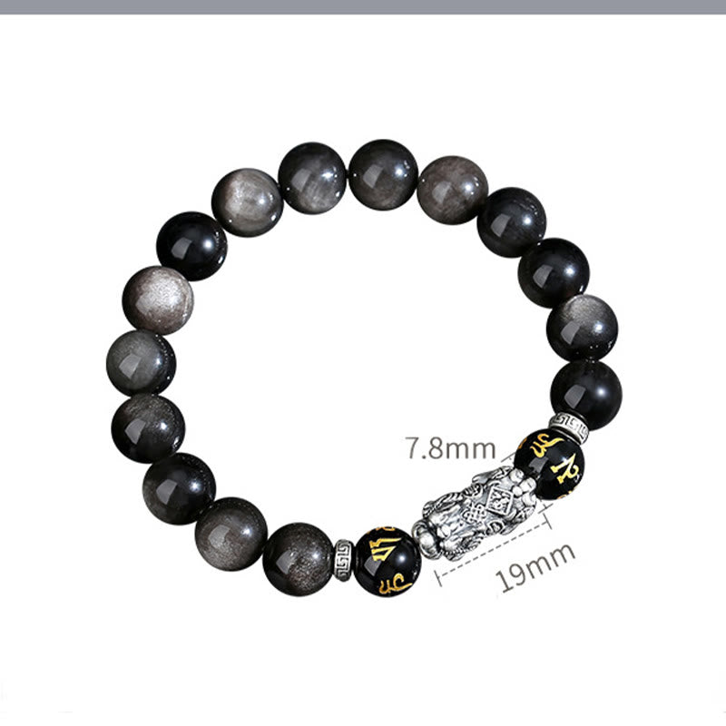 Bracelet de force en obsidienne noire naturelle PiXiu en argent sterling 999 et Buddha Stones