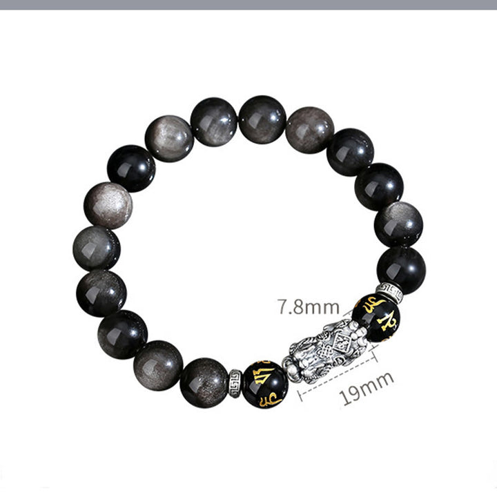 Bracelet de force en obsidienne noire naturelle PiXiu en argent sterling 999 et Buddha Stones