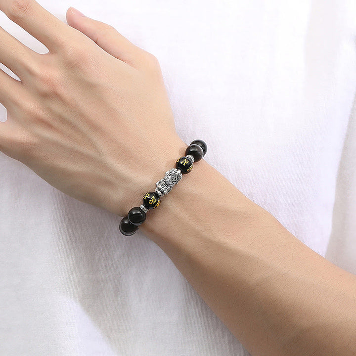 Bracelet de force en obsidienne noire naturelle PiXiu en argent sterling 999 et Buddha Stones