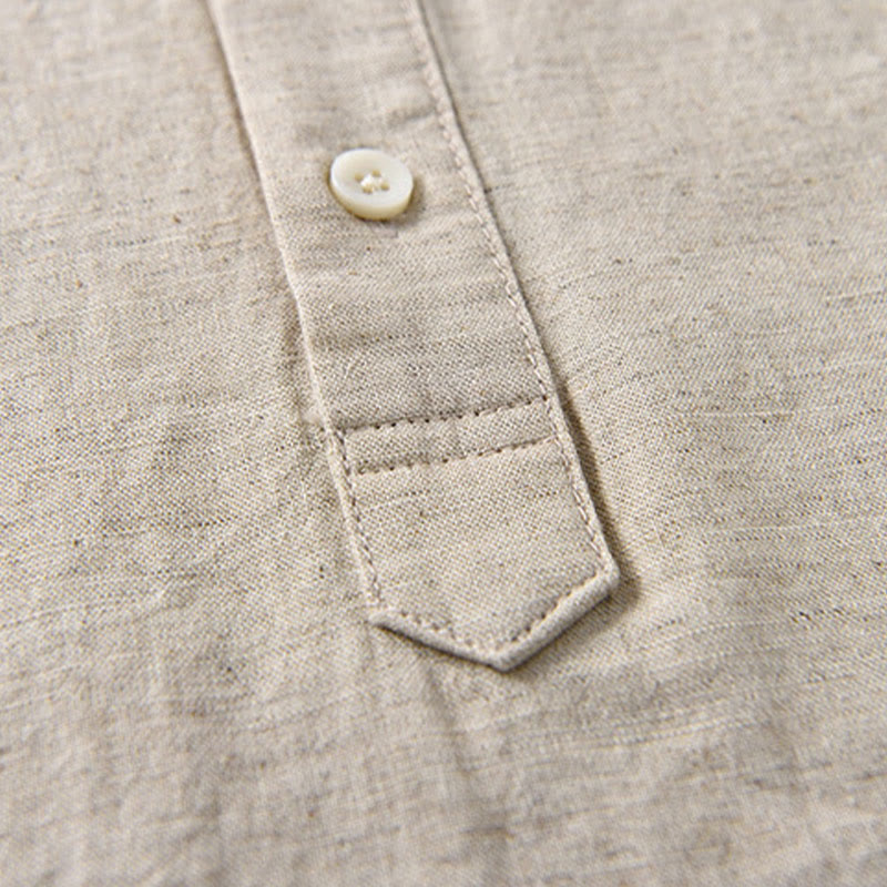 Chemise d'été en coton et lin à manches courtes et demi-boutons pour homme, couleur unie, motif Buddha Stones