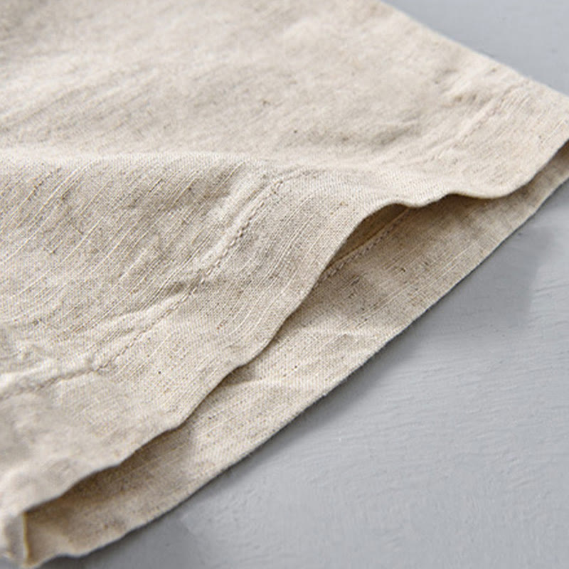 Chemise d'été en coton et lin à manches courtes et demi-boutons pour homme, couleur unie, motif Buddha Stones