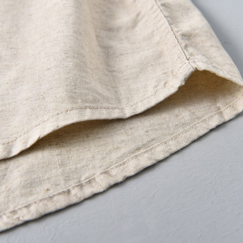 Chemise d'été en coton et lin à manches courtes et demi-boutons pour homme, couleur unie, motif Buddha Stones